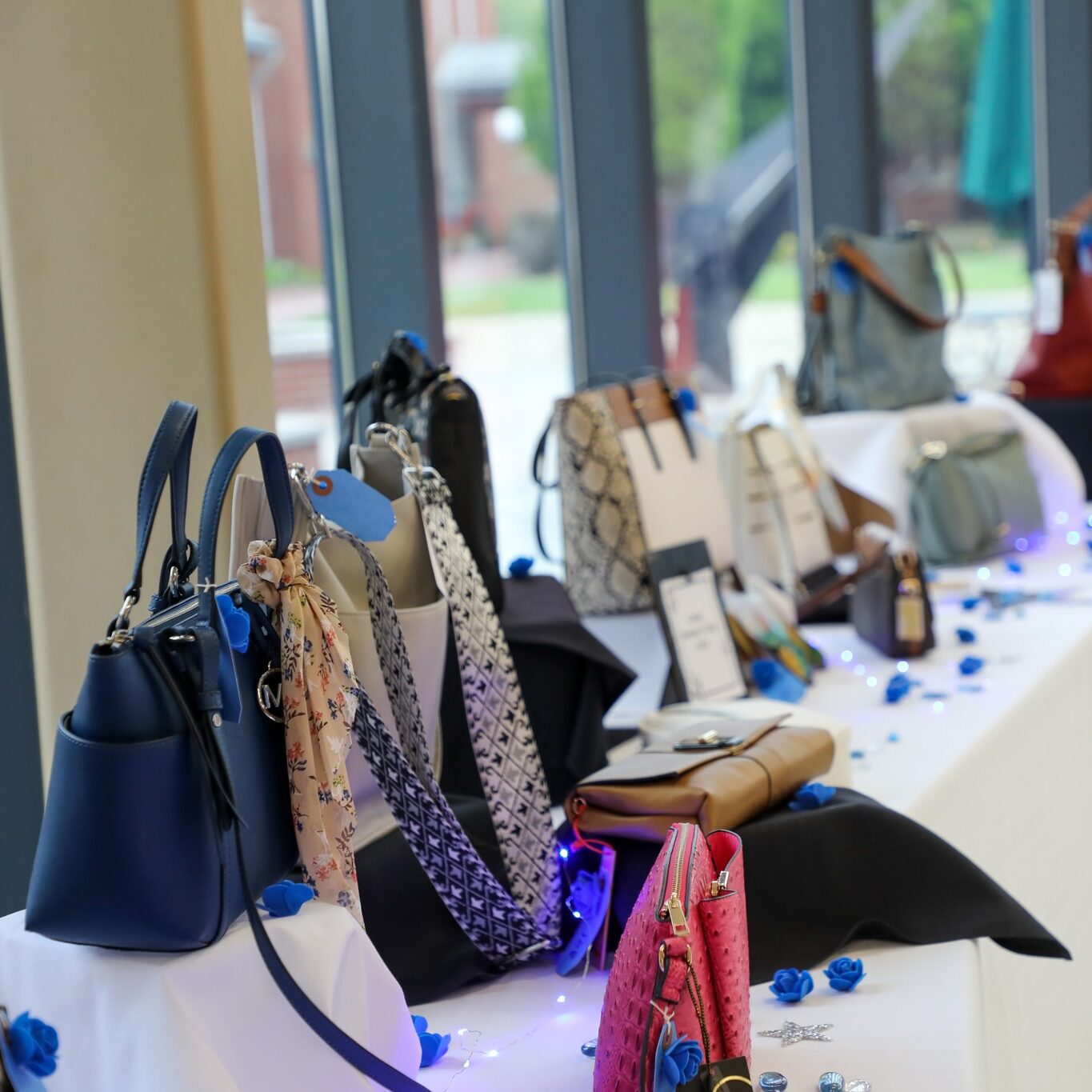 Purses are lined up for the Power of the Purse fundraiser