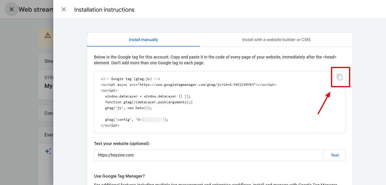 Google tag install manually