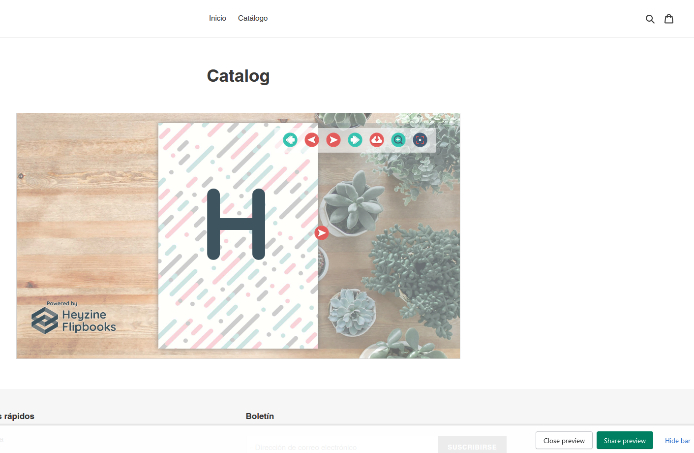 preview flipbook on Shopify